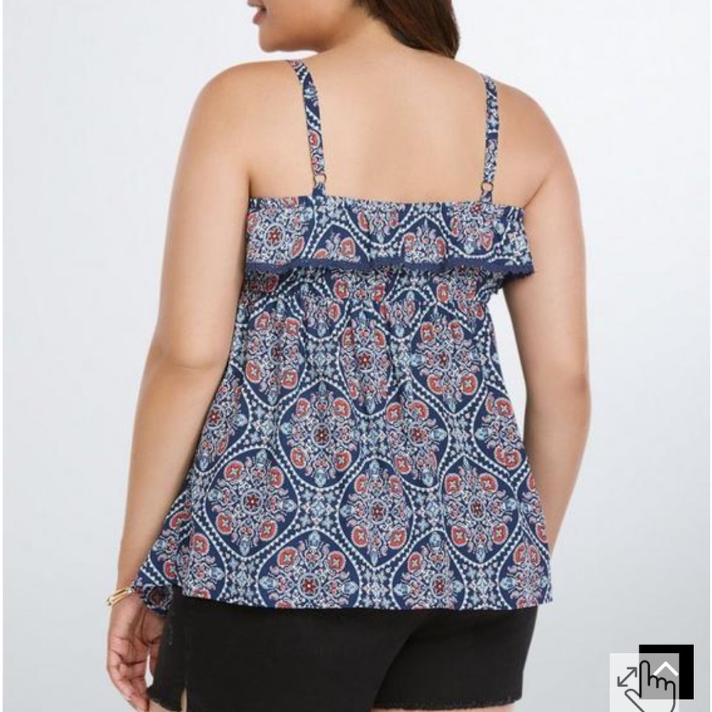 Torrid Babydoll Tank Top Paisley Ruffle Women’s Plus 2X Crochet-Trim Blue/Red - Picture 2 of 9